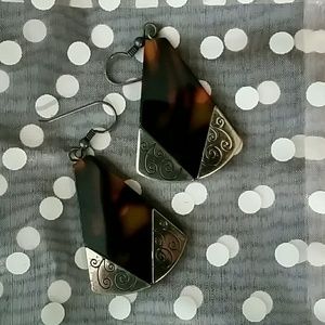 Brighton tortoise earrings with silver scroll acce